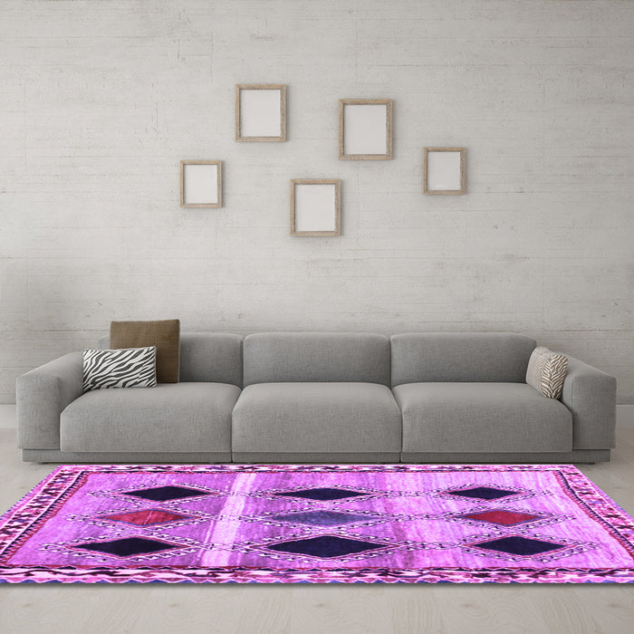 Machine Washable Abstract Purple Contemporary Area Rugs in a Living Room, wshcon2789pur