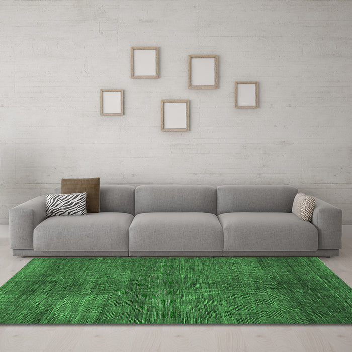 Machine Washable Abstract Emerald Green Contemporary Area Rugs in a Living Room,, wshcon278emgrn
