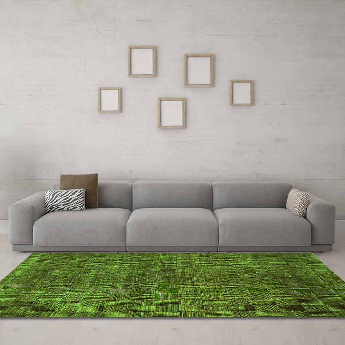 Machine Washable Abstract Green Contemporary Area Rugs in a Living Room,, wshcon278grn