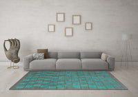 Machine Washable Abstract Turquoise Contemporary Rug, wshcon2790turq