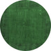 Round Machine Washable Abstract Emerald Green Contemporary Area Rugs, wshcon2791emgrn