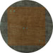 Round Machine Washable Abstract Turquoise Contemporary Area Rugs, wshcon2791turq