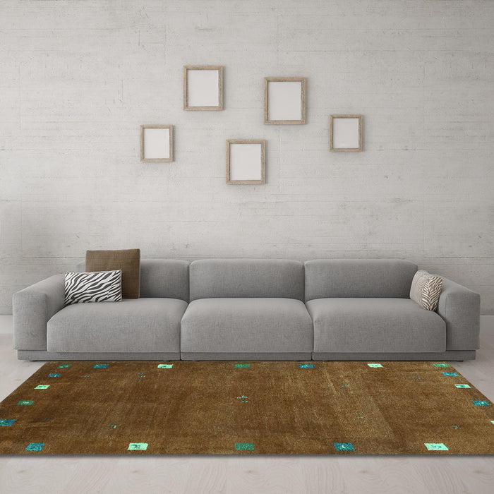 Machine Washable Abstract Turquoise Contemporary Area Rugs in a Living Room,, wshcon2792turq