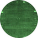 Round Machine Washable Abstract Emerald Green Contemporary Area Rugs, wshcon2792emgrn