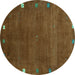 Round Machine Washable Abstract Turquoise Contemporary Area Rugs, wshcon2792turq