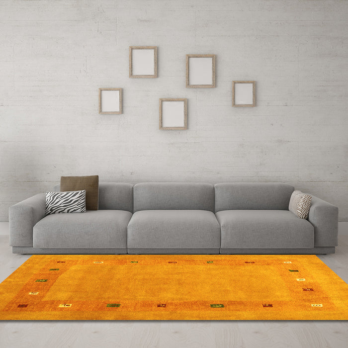 Machine Washable Abstract Yellow Contemporary Rug in a Living Room, wshcon2793yw