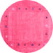 Round Abstract Pink Contemporary Rug, con2793pnk