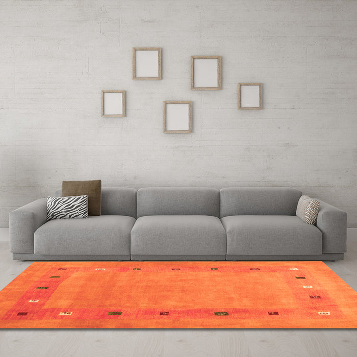Machine Washable Abstract Orange Contemporary Area Rugs in a Living Room, wshcon2793org