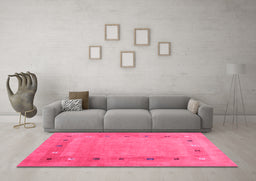 Machine Washable Abstract Pink Contemporary Rug in a Living Room, wshcon2793pnk