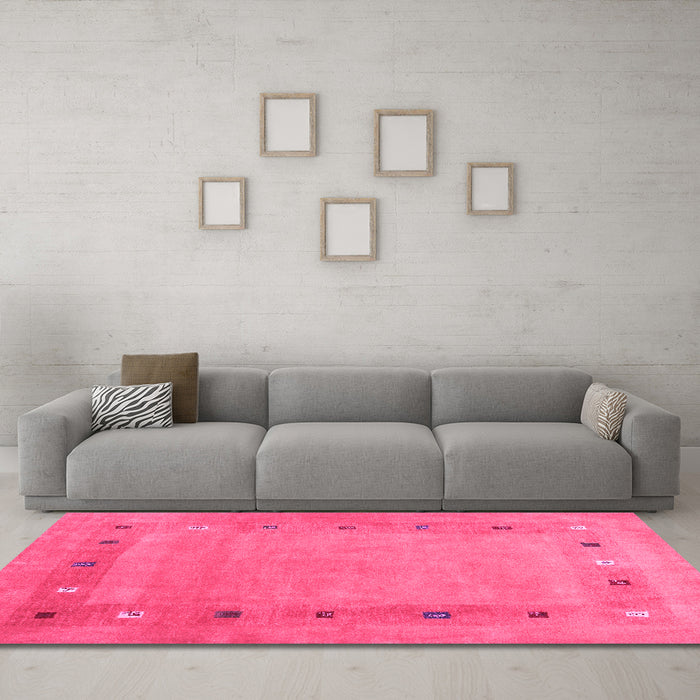 Machine Washable Abstract Pink Contemporary Rug in a Living Room, wshcon2793pnk