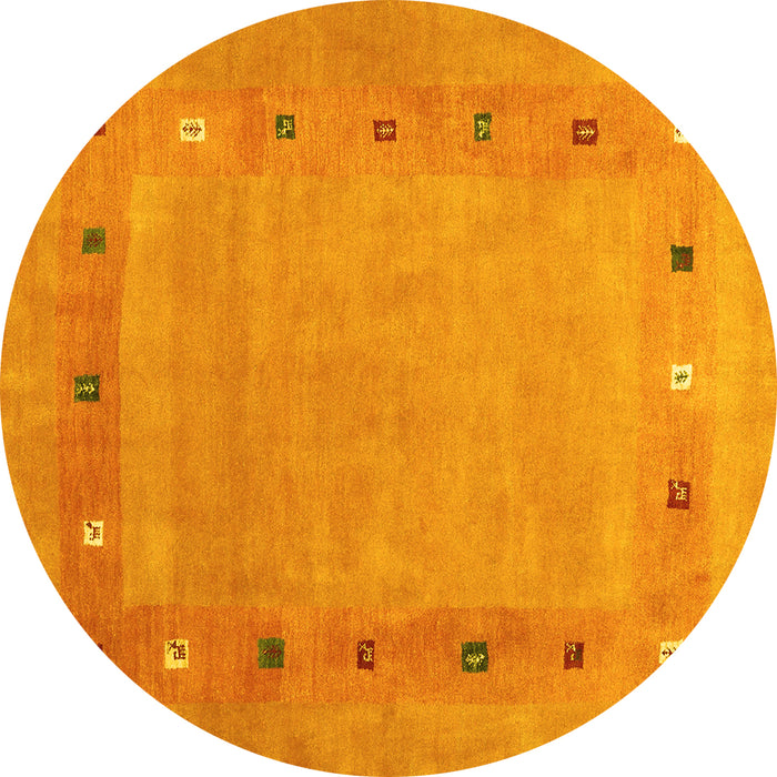 Round Machine Washable Abstract Yellow Contemporary Rug, wshcon2793yw