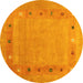 Round Machine Washable Abstract Yellow Contemporary Rug, wshcon2793yw