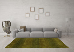 Machine Washable Abstract Green Contemporary Area Rugs in a Living Room,, wshcon2794grn