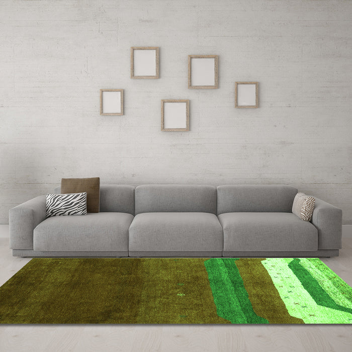 Machine Washable Abstract Green Contemporary Area Rugs in a Living Room,, wshcon2795grn