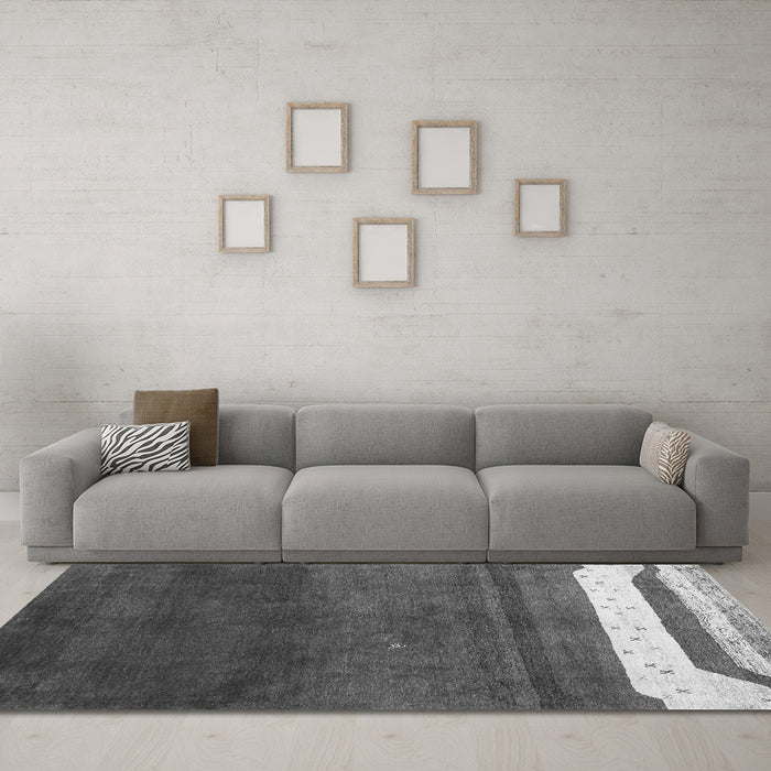 Machine Washable Abstract Gray Contemporary Rug in a Living Room,, wshcon2795gry