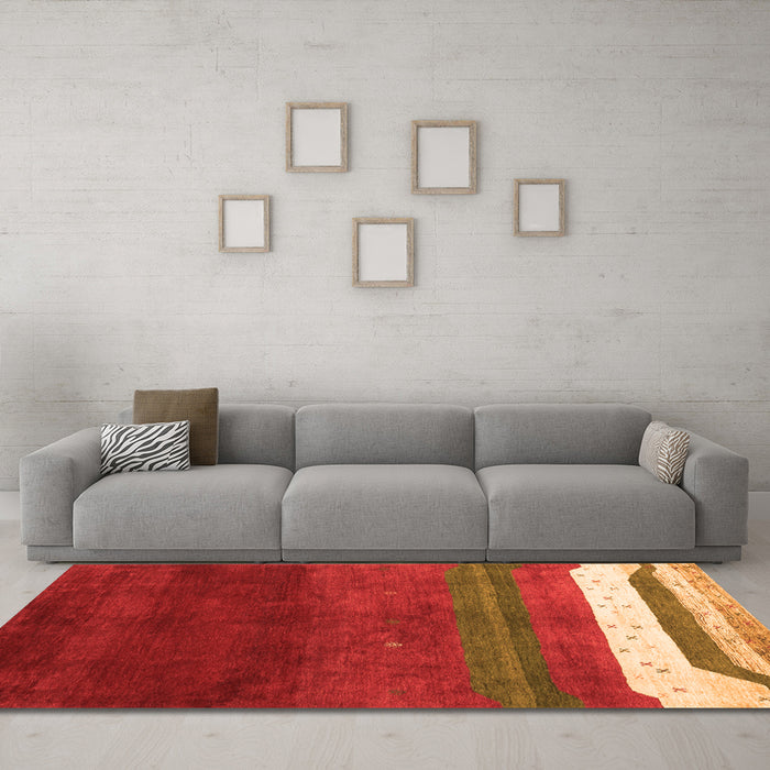 Machine Washable Abstract Orange Contemporary Area Rugs in a Living Room, wshcon2795org