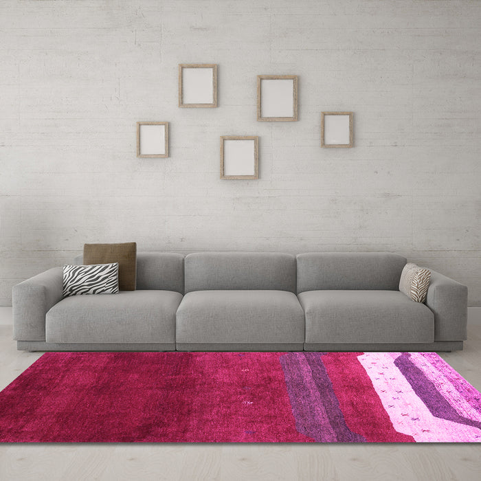 Machine Washable Abstract Pink Contemporary Rug in a Living Room, wshcon2795pnk