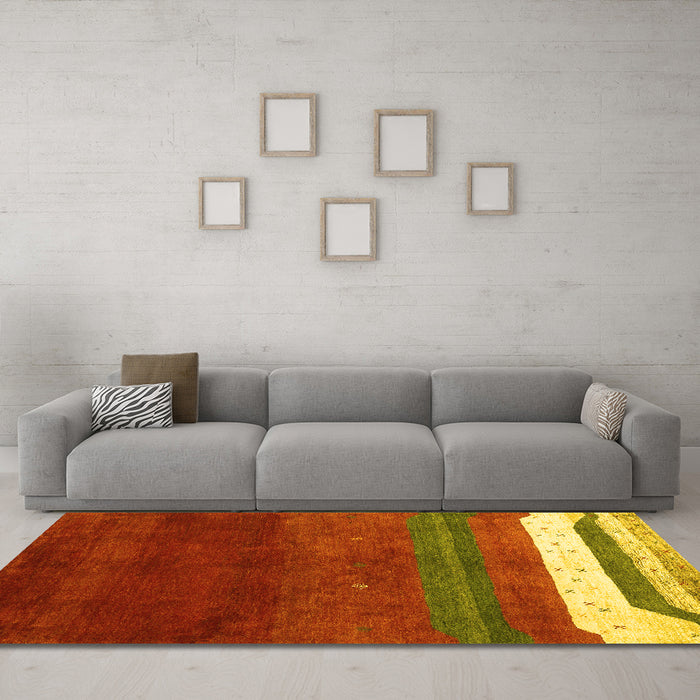 Machine Washable Abstract Yellow Contemporary Rug in a Living Room, wshcon2795yw