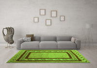 Machine Washable Abstract Green Contemporary Rug, wshcon2796grn