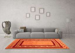 Machine Washable Abstract Orange Contemporary Area Rugs in a Living Room, wshcon2796org