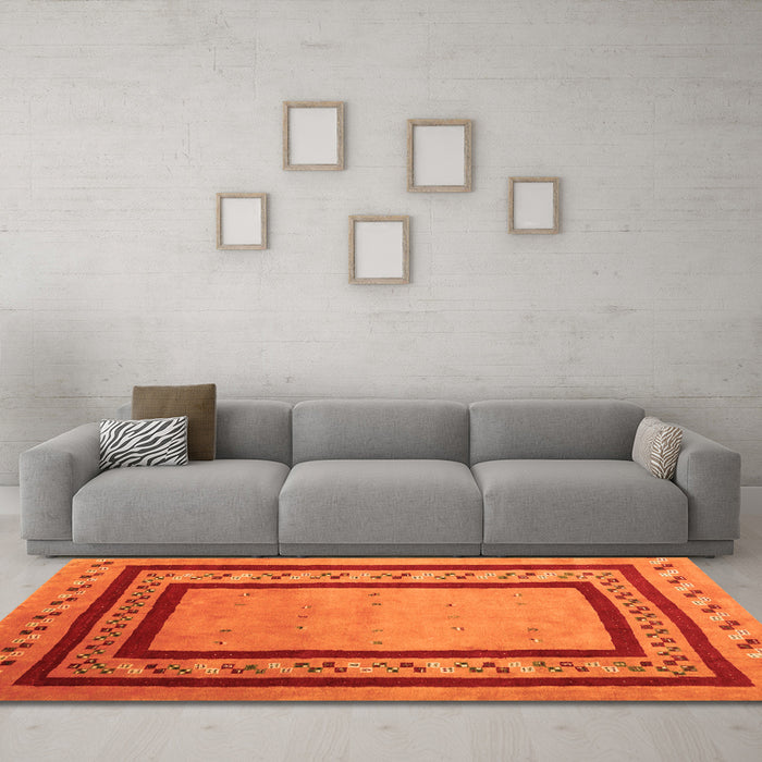Machine Washable Abstract Orange Contemporary Area Rugs in a Living Room, wshcon2796org
