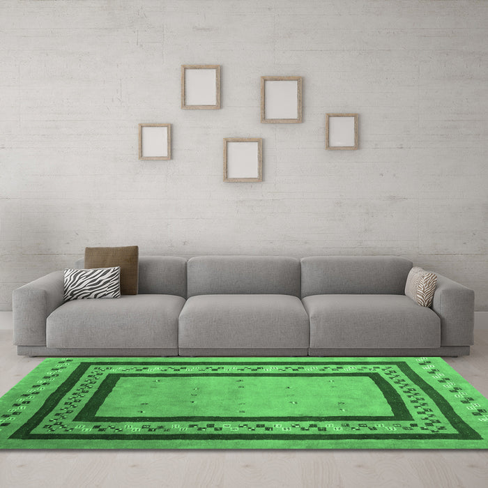 Machine Washable Abstract Emerald Green Contemporary Area Rugs in a Living Room,, wshcon2796emgrn