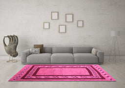 Machine Washable Abstract Purple Contemporary Area Rugs in a Living Room, wshcon2796pur