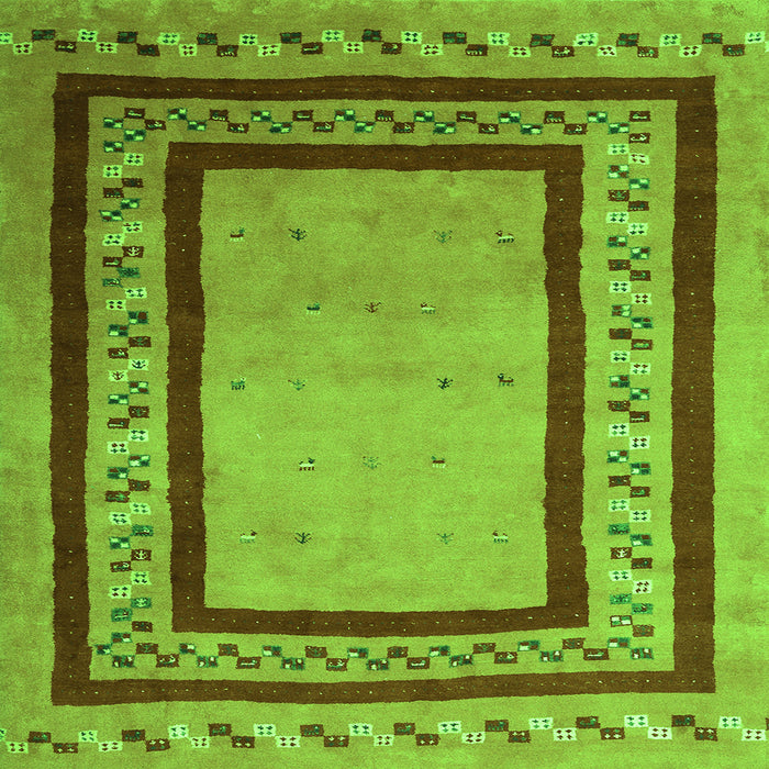 Serging Thickness of Abstract Green Contemporary Rug, con2796grn