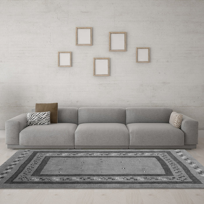 Machine Washable Abstract Gray Contemporary Rug in a Living Room,, wshcon2796gry