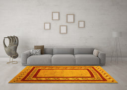 Machine Washable Abstract Yellow Contemporary Rug in a Living Room, wshcon2796yw