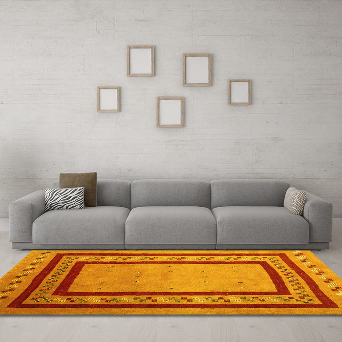 Machine Washable Abstract Yellow Contemporary Rug in a Living Room, wshcon2796yw