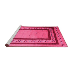 Sideview of Machine Washable Abstract Pink Contemporary Rug, wshcon2796pnk