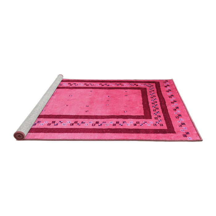 Sideview of Machine Washable Abstract Pink Contemporary Rug, wshcon2796pnk
