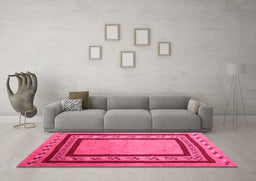 Machine Washable Abstract Pink Contemporary Rug in a Living Room, wshcon2796pnk