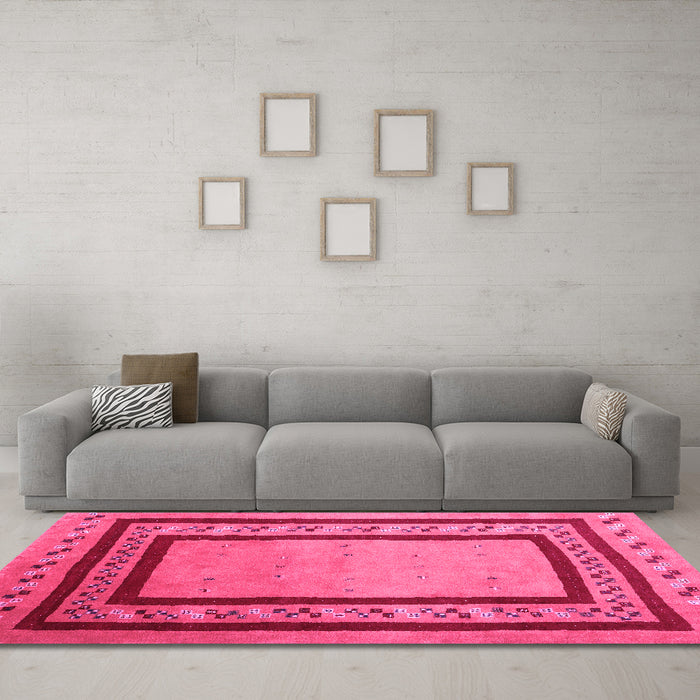 Machine Washable Abstract Pink Contemporary Rug in a Living Room, wshcon2796pnk