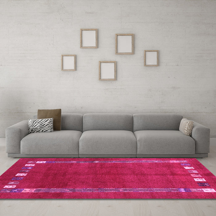 Machine Washable Abstract Pink Contemporary Rug in a Living Room, wshcon2797pnk
