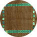 Round Machine Washable Abstract Turquoise Contemporary Area Rugs, wshcon2797turq