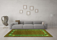 Machine Washable Abstract Green Contemporary Rug, wshcon2797grn