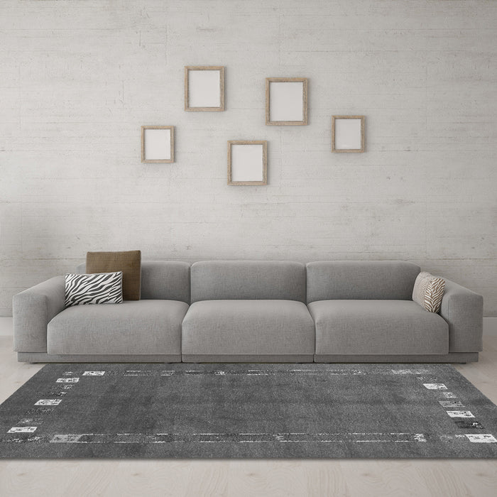 Machine Washable Abstract Gray Contemporary Rug in a Living Room,, wshcon2797gry