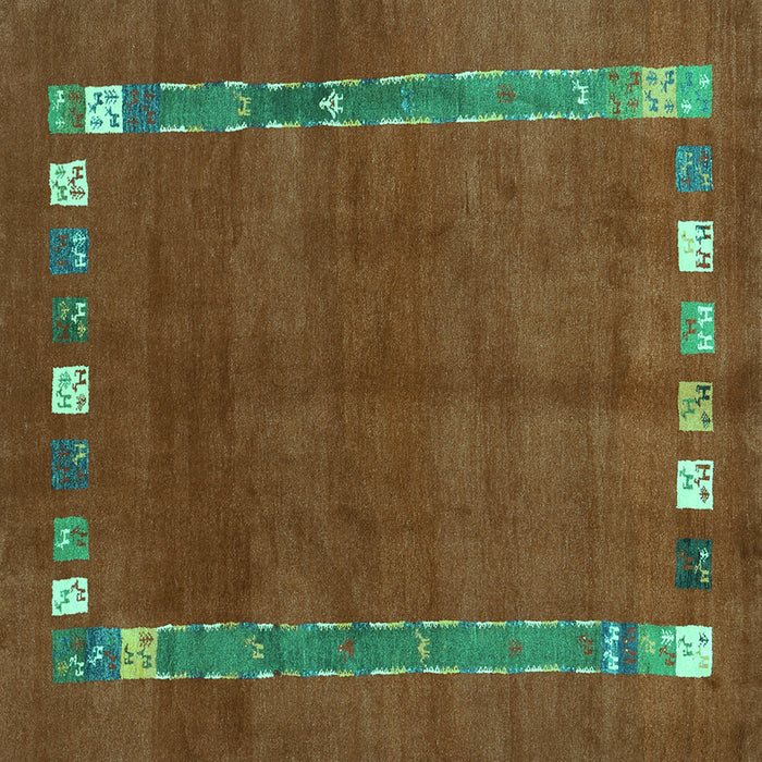 Square Machine Washable Abstract Turquoise Contemporary Area Rugs, wshcon2797turq