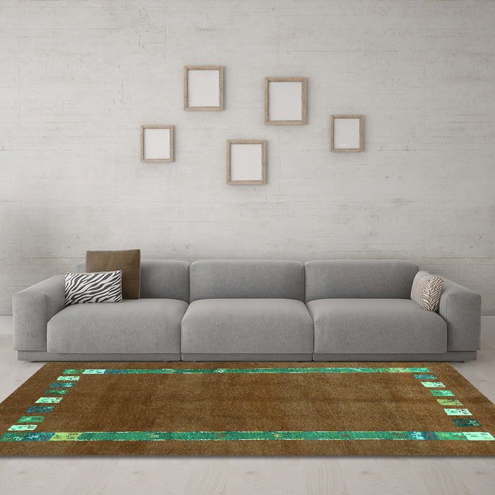 Machine Washable Abstract Turquoise Contemporary Area Rugs in a Living Room,, wshcon2797turq