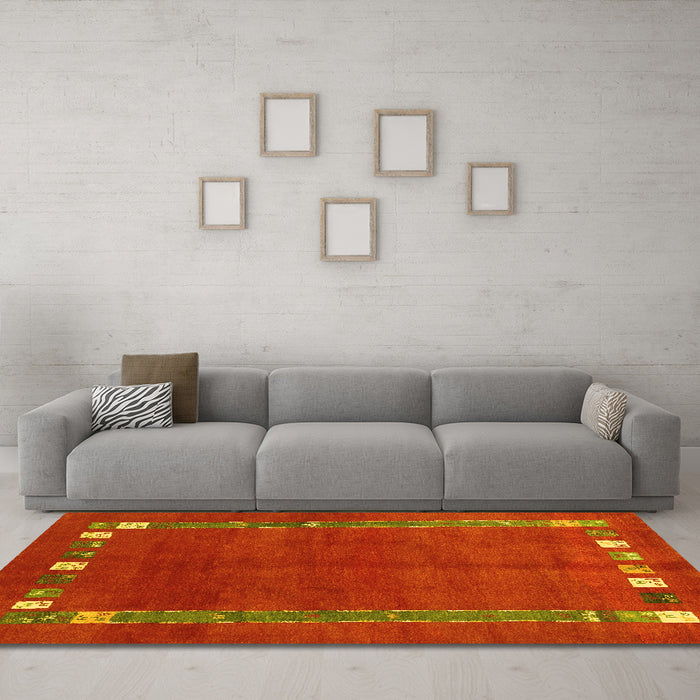 Machine Washable Abstract Yellow Contemporary Rug in a Living Room, wshcon2797yw