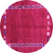 Round Machine Washable Abstract Pink Contemporary Rug, wshcon2797pnk