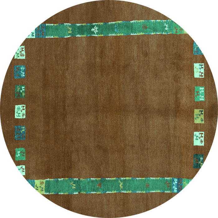 Round Abstract Turquoise Contemporary Rug, con2797turq