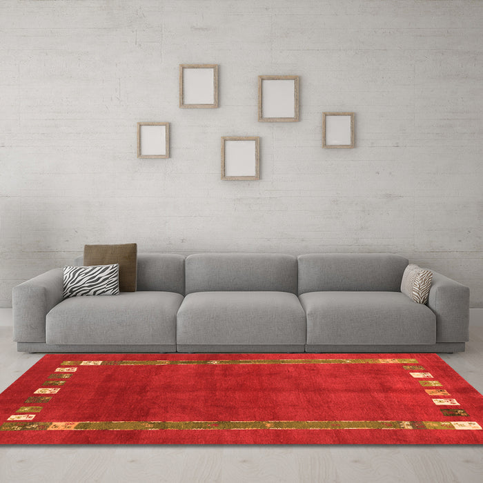 Machine Washable Abstract Orange Contemporary Area Rugs in a Living Room, wshcon2797org
