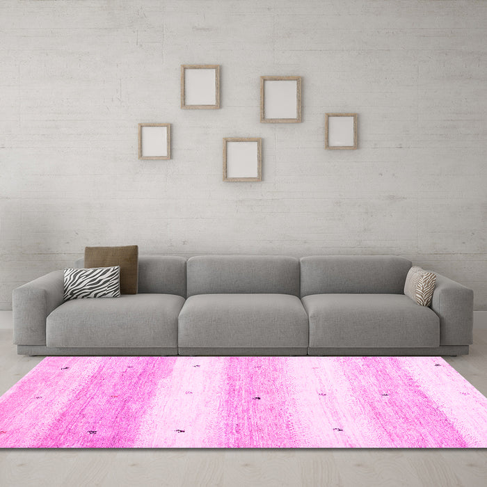 Machine Washable Solid Pink Modern Rug in a Living Room, wshcon2798pnk