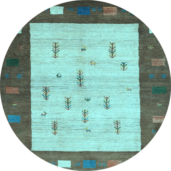Round Abstract Light Blue Contemporary Rug, con2799lblu