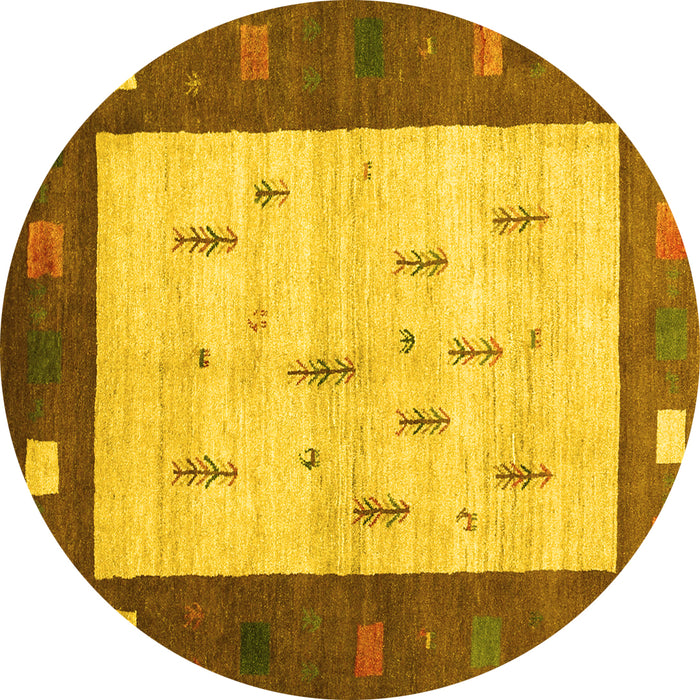 Round Machine Washable Abstract Yellow Contemporary Rug, wshcon2799yw
