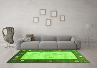 Machine Washable Abstract Green Contemporary Rug, wshcon2799grn