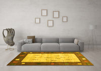 Machine Washable Abstract Yellow Contemporary Rug, wshcon2799yw